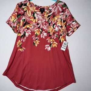 JM Collection Women's Medium Floral Print T-Shirt Top Blossom Stretch Knit Rayon
